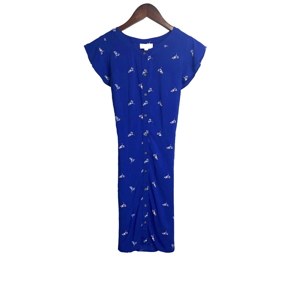 NWT Loft Women’s Button Up Tie Back Mini Dress All Over Print Floral Blue Size 0